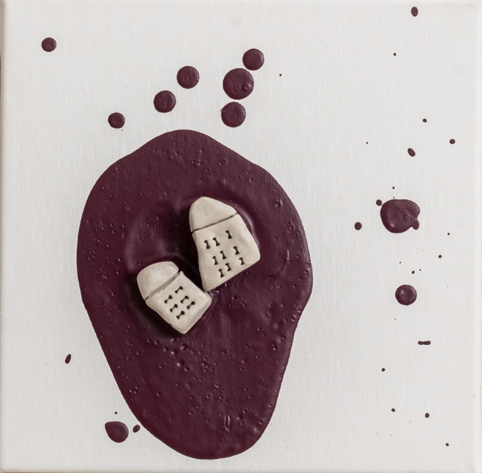 The places no39   ceramic & acrylic on canvas20 cm x 20 cm